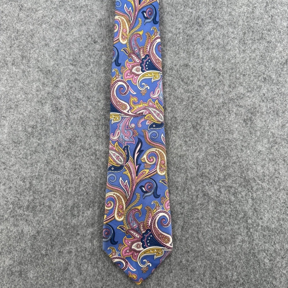 Lauren Ralph Lauren Mens Blue Pink Yellow Paisley Handmade Necktie 326